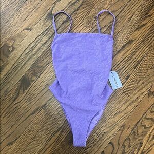 La Porte Lilac Textured One Piece Low Back Strappy Swimsuit